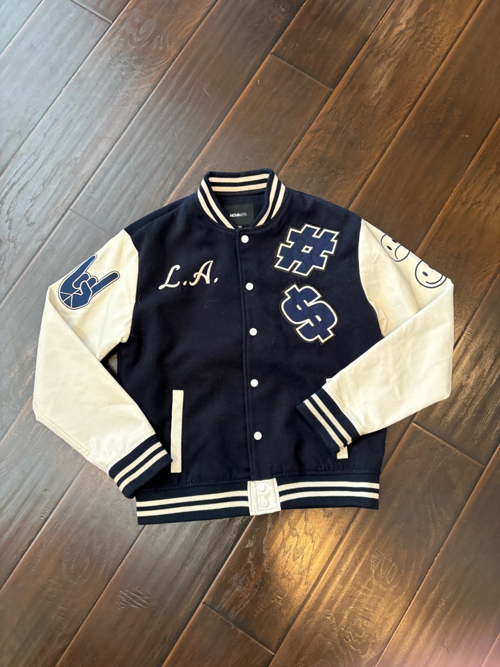 NOVAmen Navy and White Letterman-Style Jacket